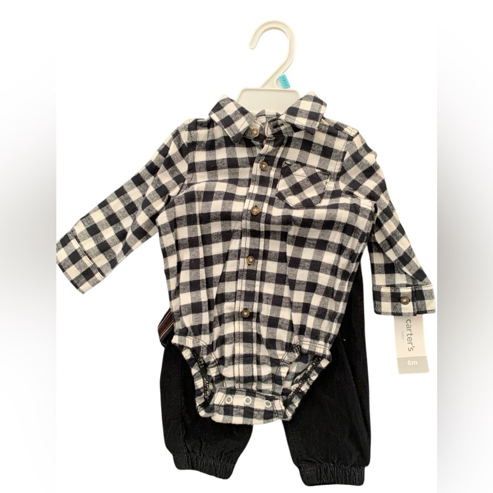 Carter's Black and White Checkered Bodysuit with Pants